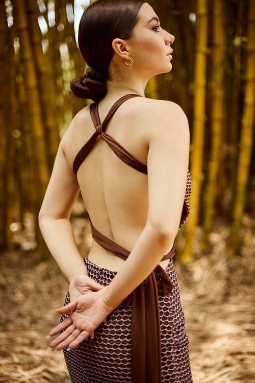 Vestido café largo Sava